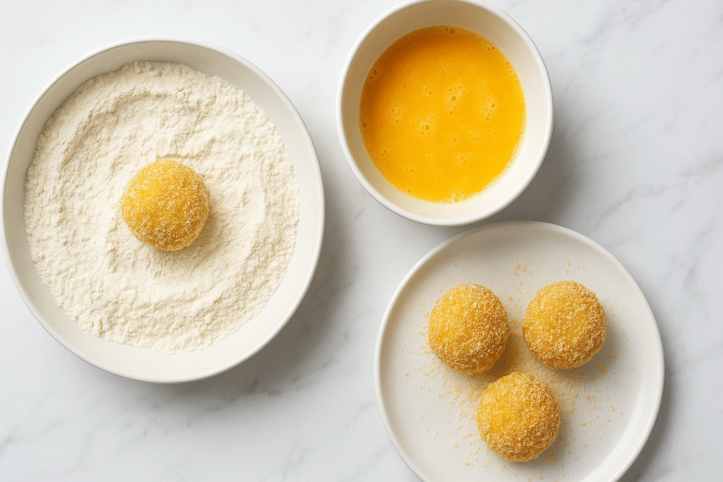 Dip balls in the egg 