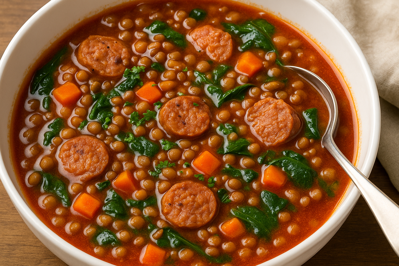 lentil and garlic sausage soup