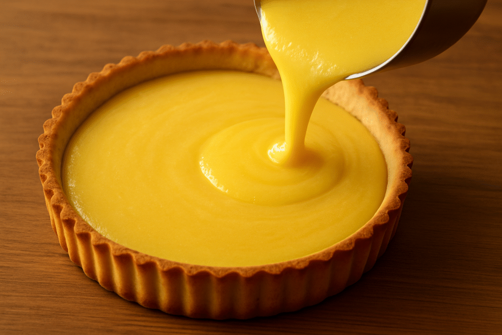 Pour warm lemon filling 