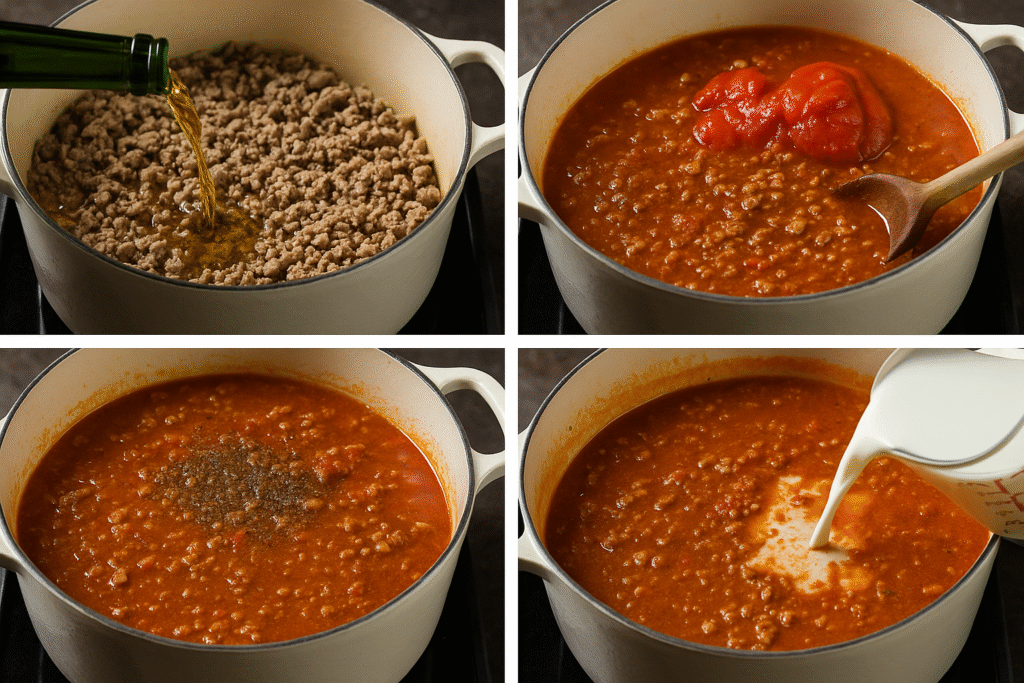 Pour wine, tomato paste 