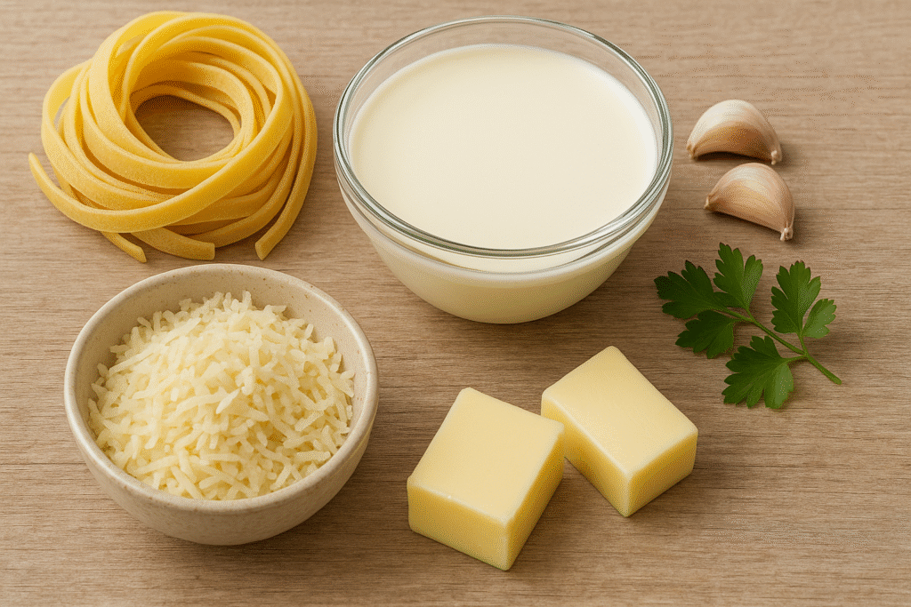 Ingredients for fettuccine alfredo 