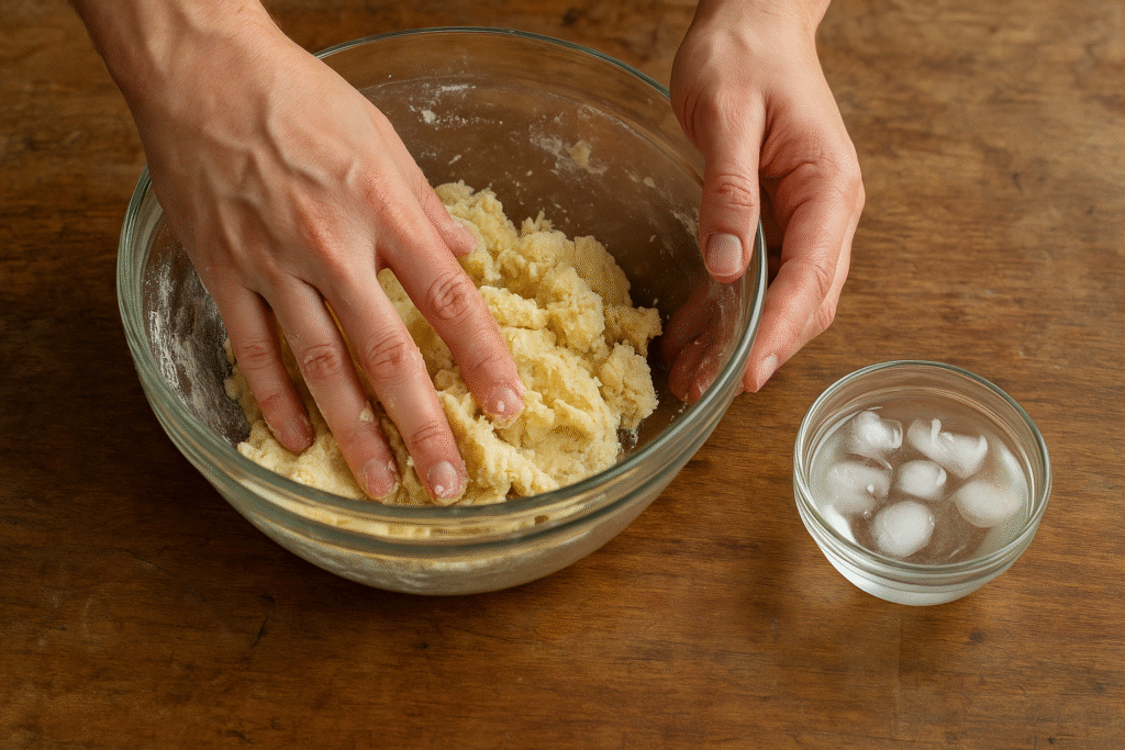 Form dough with ice water 