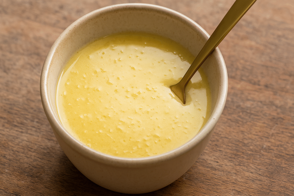 Add lemon juice, mustard, garlic ,Parmesan 