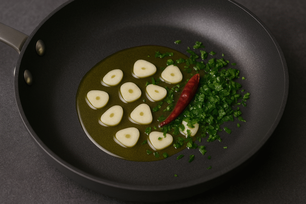 Sizzle garlic and parsley 