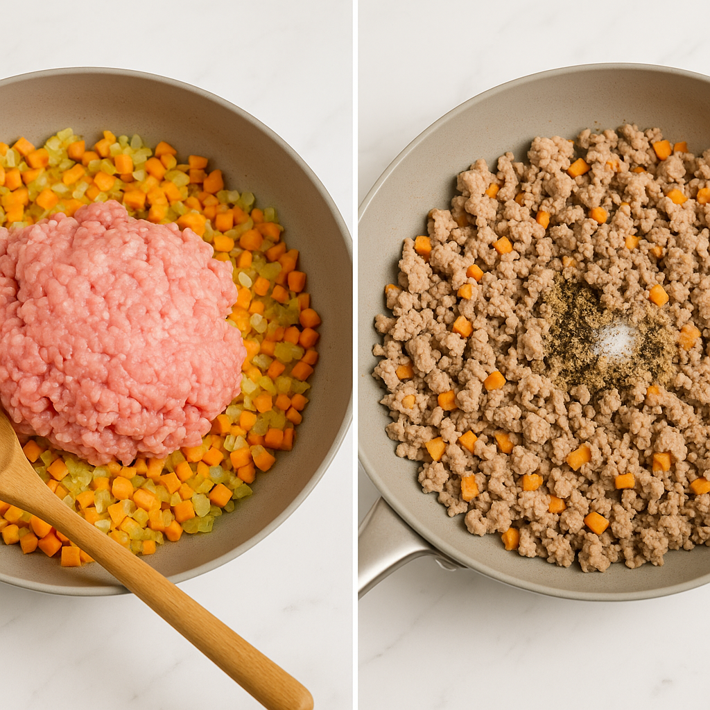 : Add the floor meat and season 