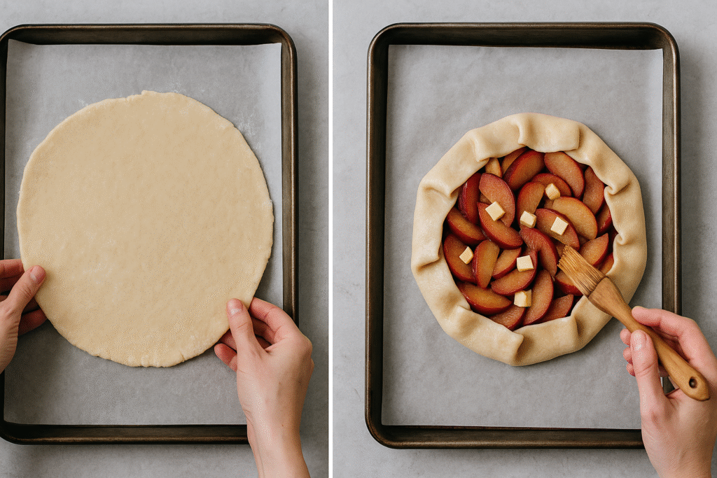 Plum galette in baking tray