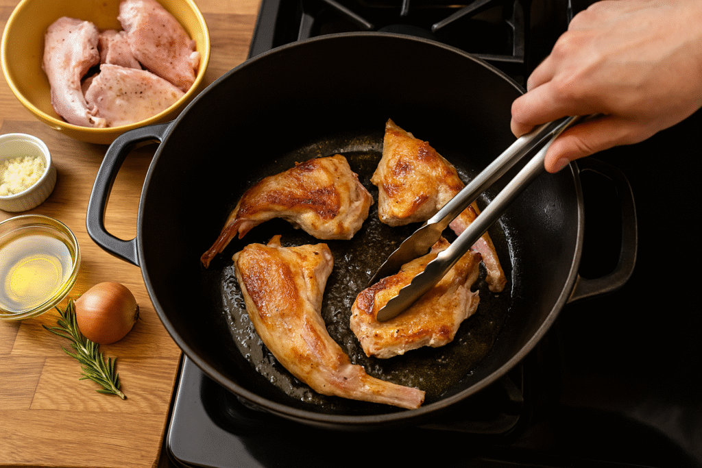 Dutch oven brown rabbit portion 
