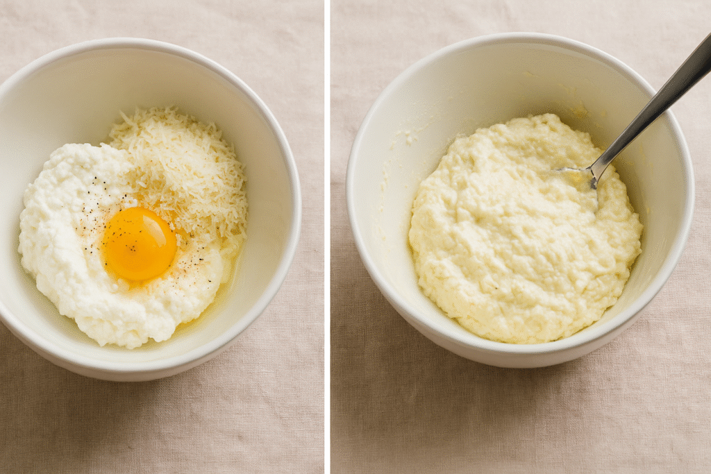 Combine ricotta,egg ,parmesan 