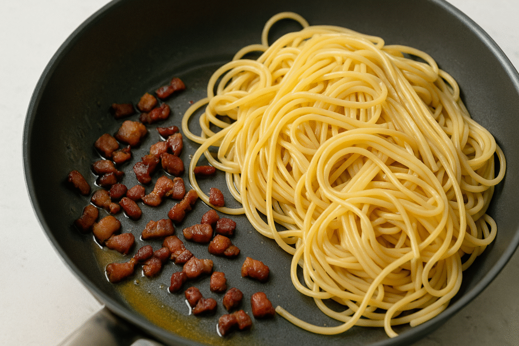 Cook pasta with meat 