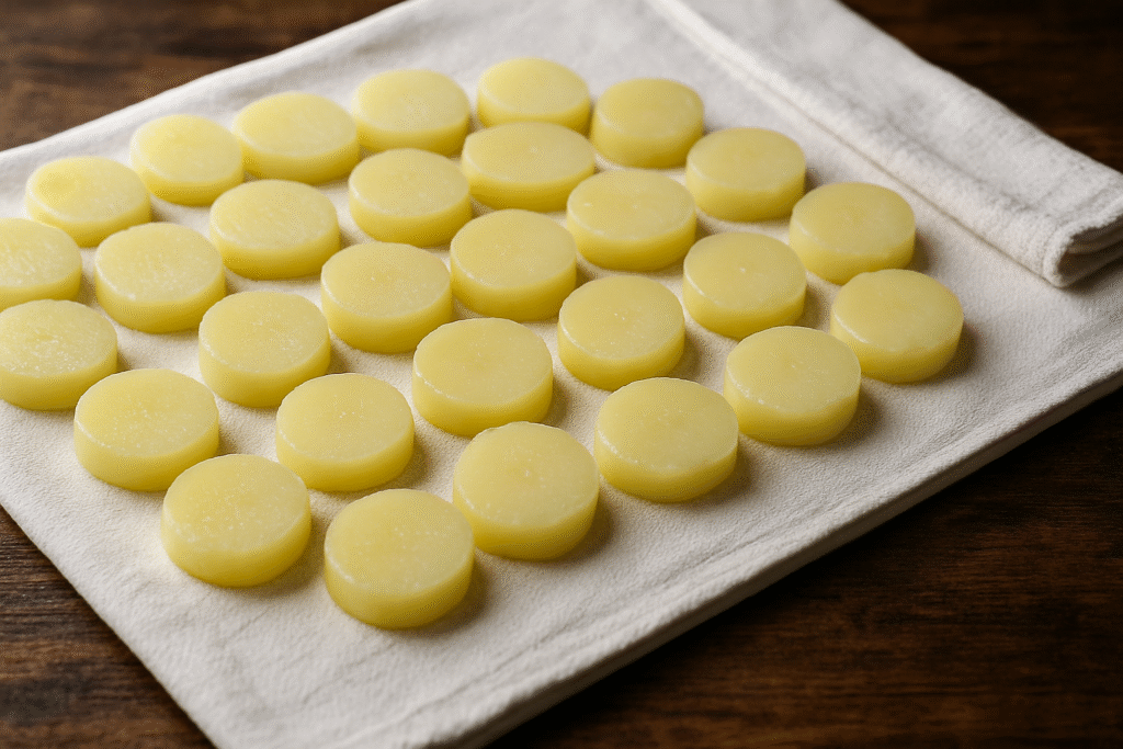 Spread potatoes on towel 