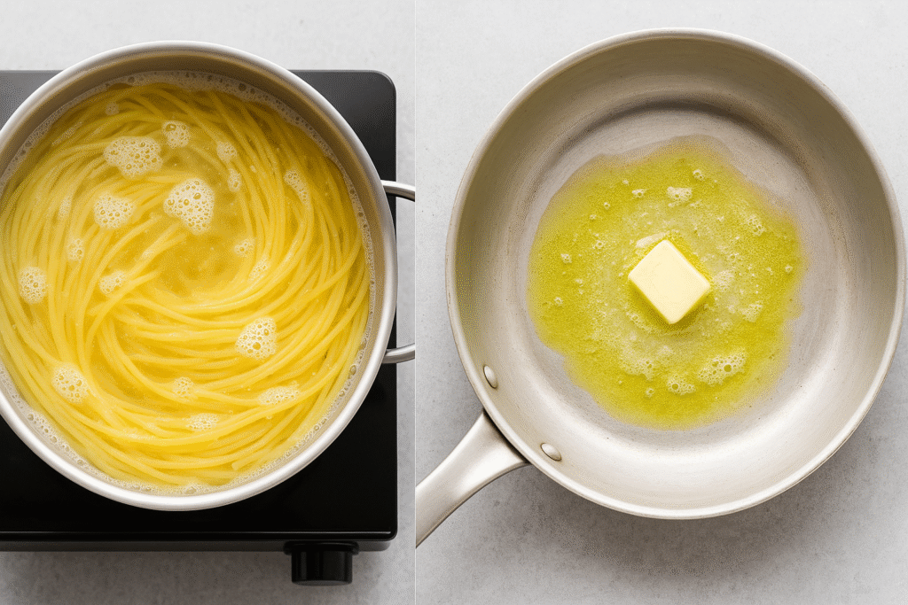 Drain and prepare spaghetti