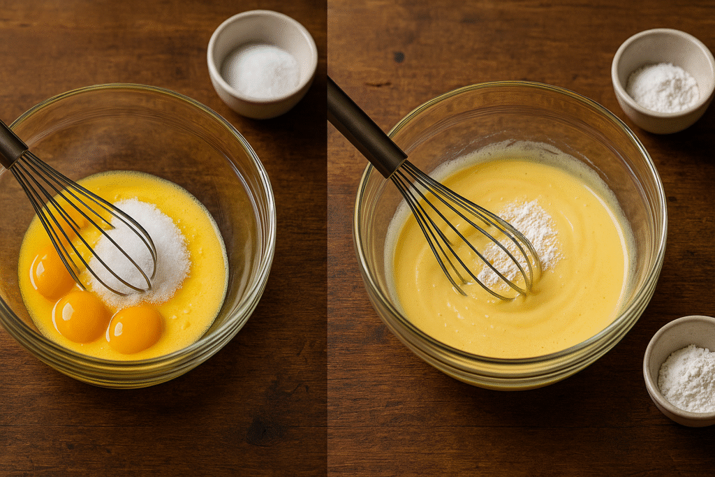 Add egg yolks, cornstarch , sugar and whisk 