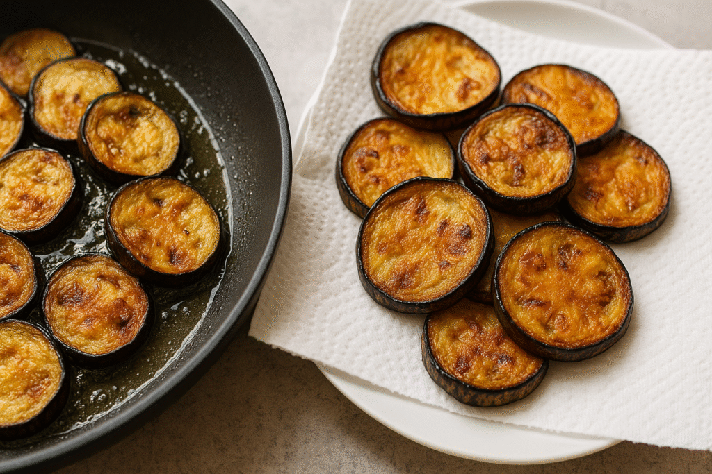Flip and fry eggplant