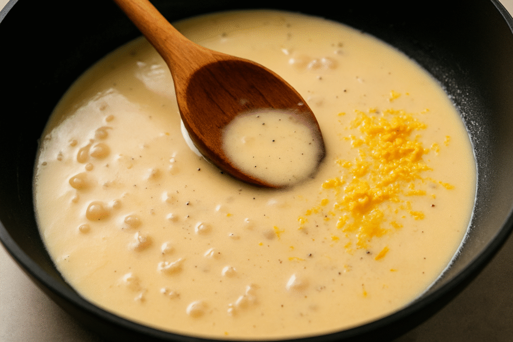 Add cream and lemon zest