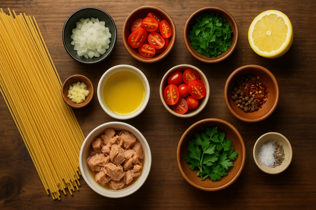 Ingredients for tuna pasta 