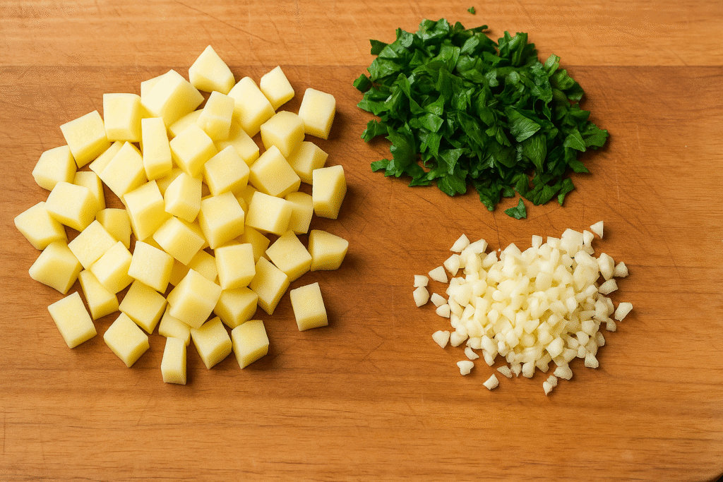 Peel off potatoes, onion and garlic 