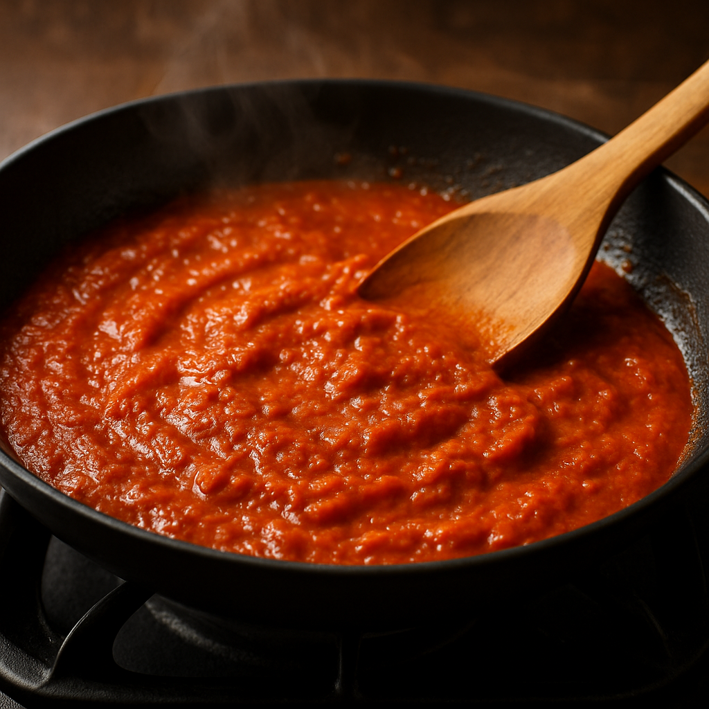 Simmer tomatoes for sauce 