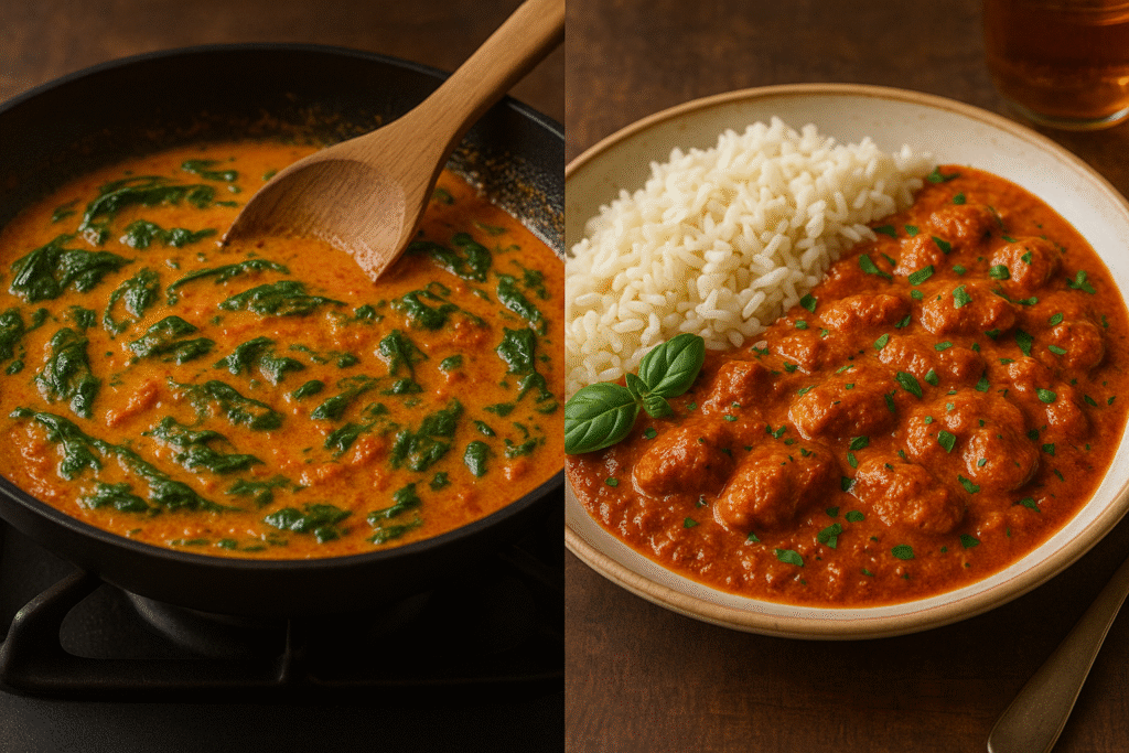 Add chicken ,cream ,spinach and season 