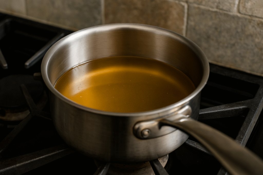 Heat chicken or vegetable stock