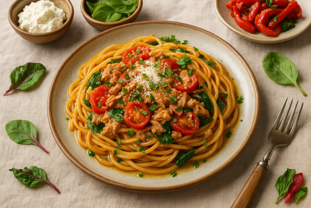 Serve Tuna  pasta hot 