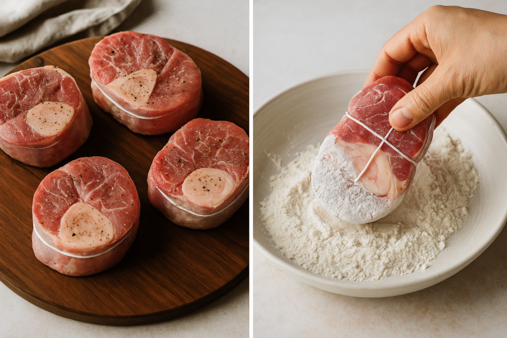 Dry veal shank and season