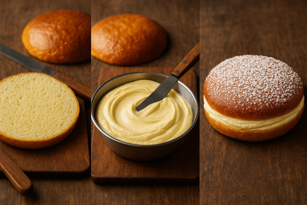 Slice brioche and spread cream 