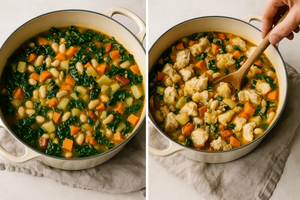 Add cannellini beans, bread chunks