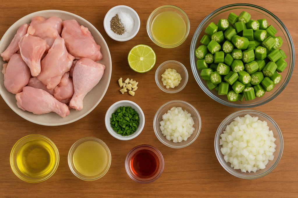 Ingredients for frango com Quiabo 