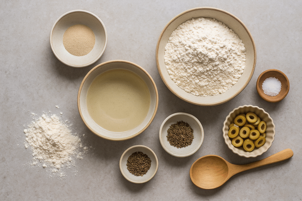 Ingredients for Olive bread 