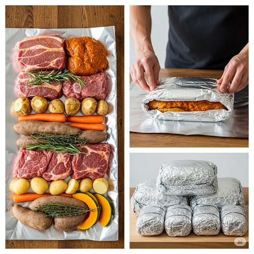 wrap vegetables and meat 