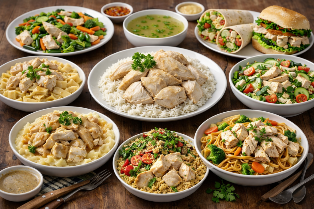 Boiled chicken servings