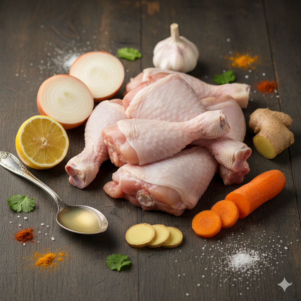 Ingredients of boiled chiken recipe