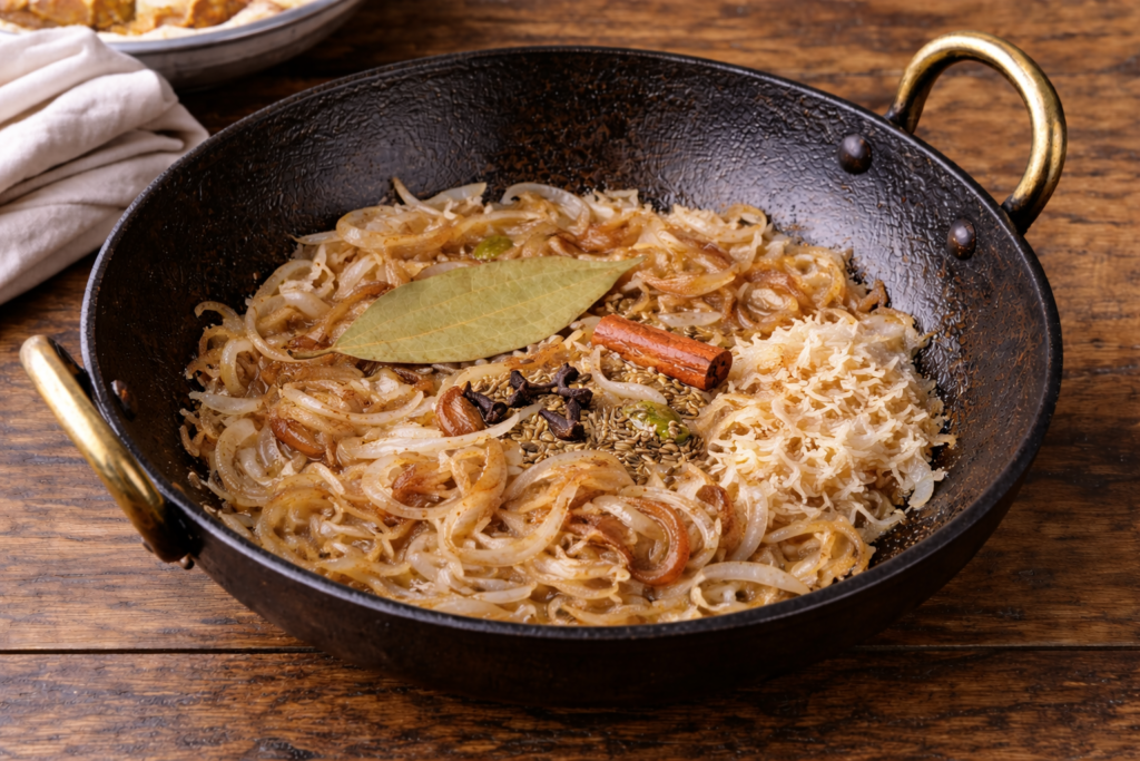 Onion fried for chicken bengali chicken curry murgir jhol