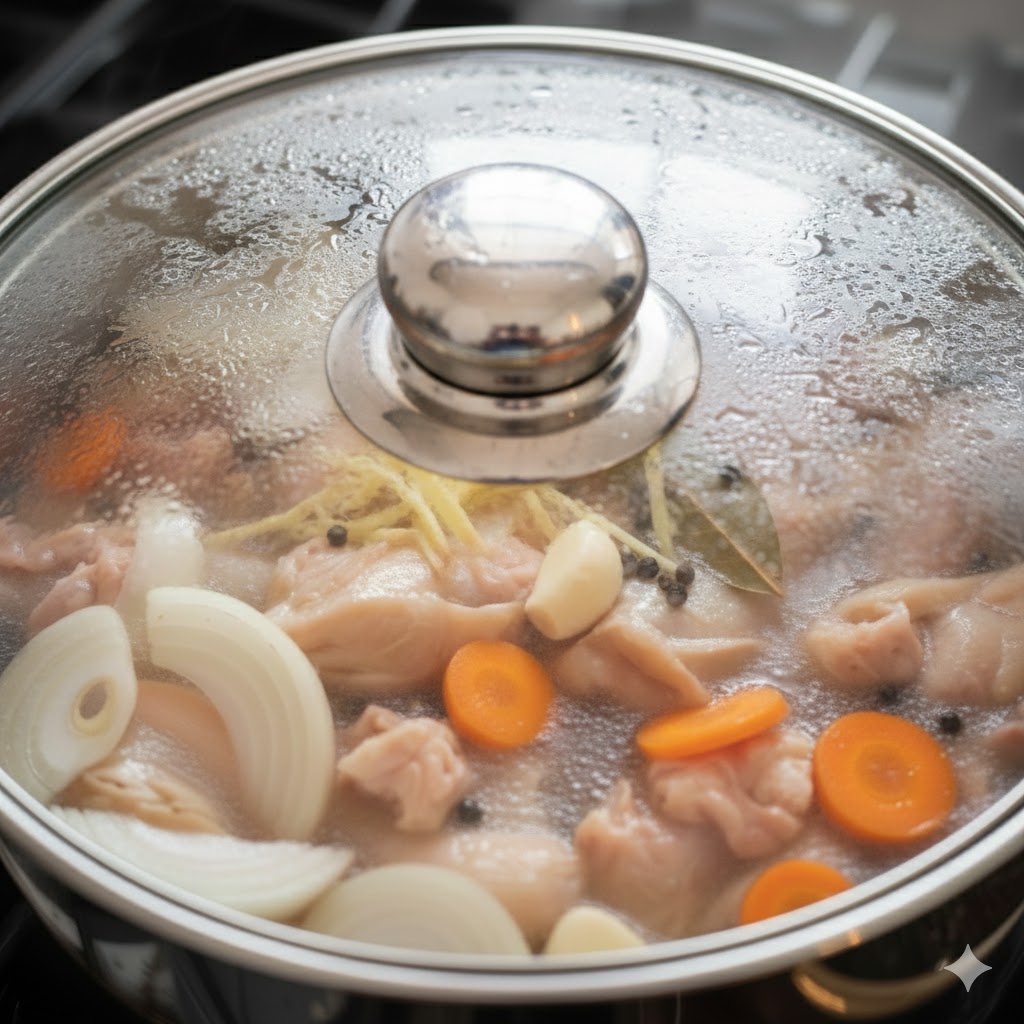 Stepwise preparation for boiled chicken