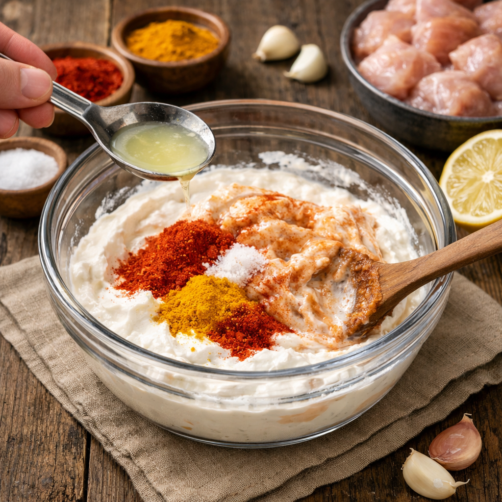 Prepare the marinade for masala chicken