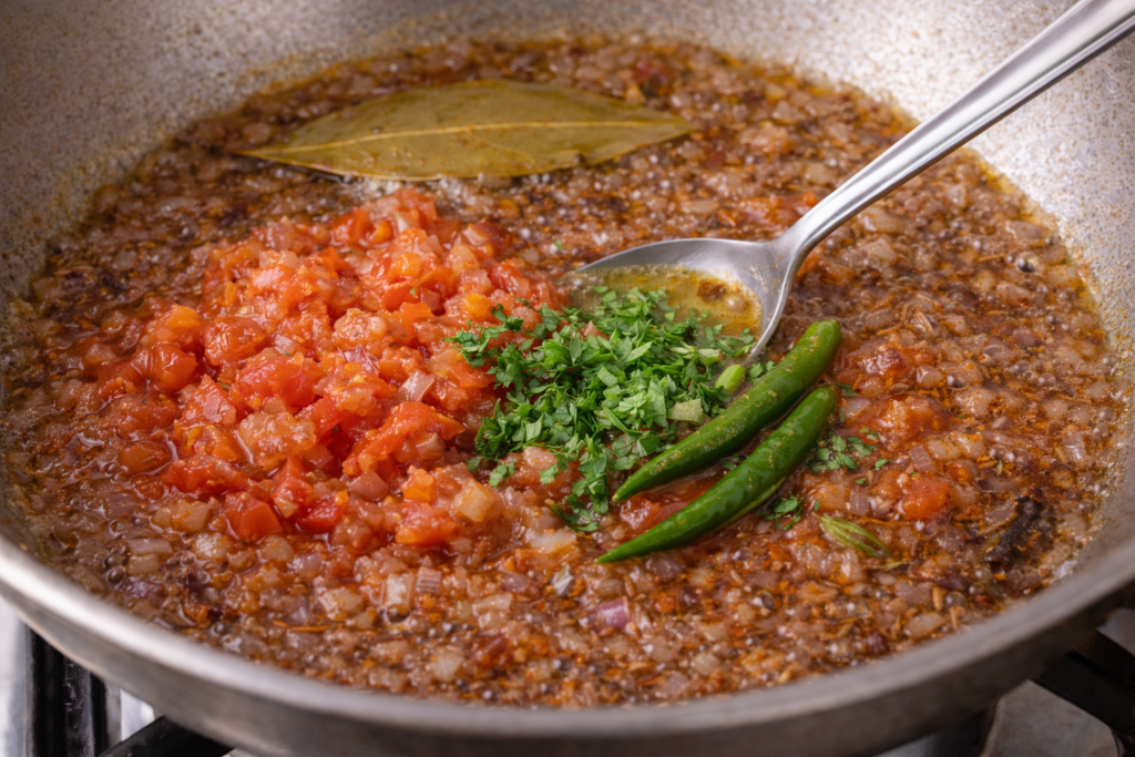 chopped ingredients for chicken masala