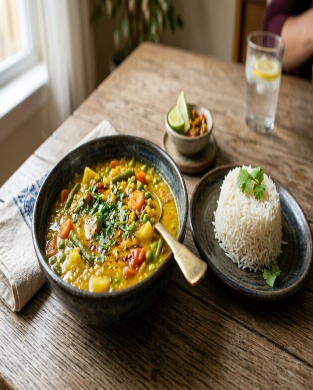 Dal with Vegetables and Rice