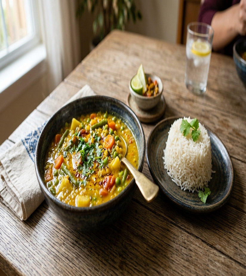 Dal with Vegetables and Rice