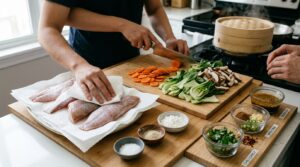 Preparation of Steamed Fish and Vegetables